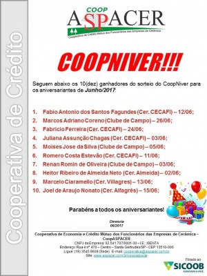 2017 COOPASPACER Sorteio CoopNiver 06.2017