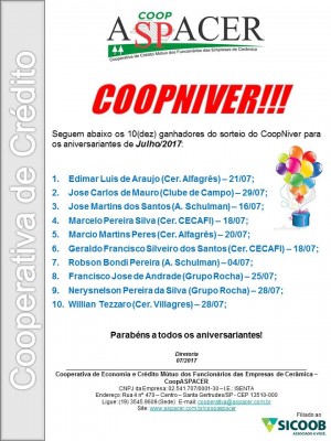 2017 COOPASPACER Sorteio CoopNiver 07.2017