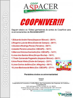 2017 COOPASPACER Sorteio CoopNiver 11.2017